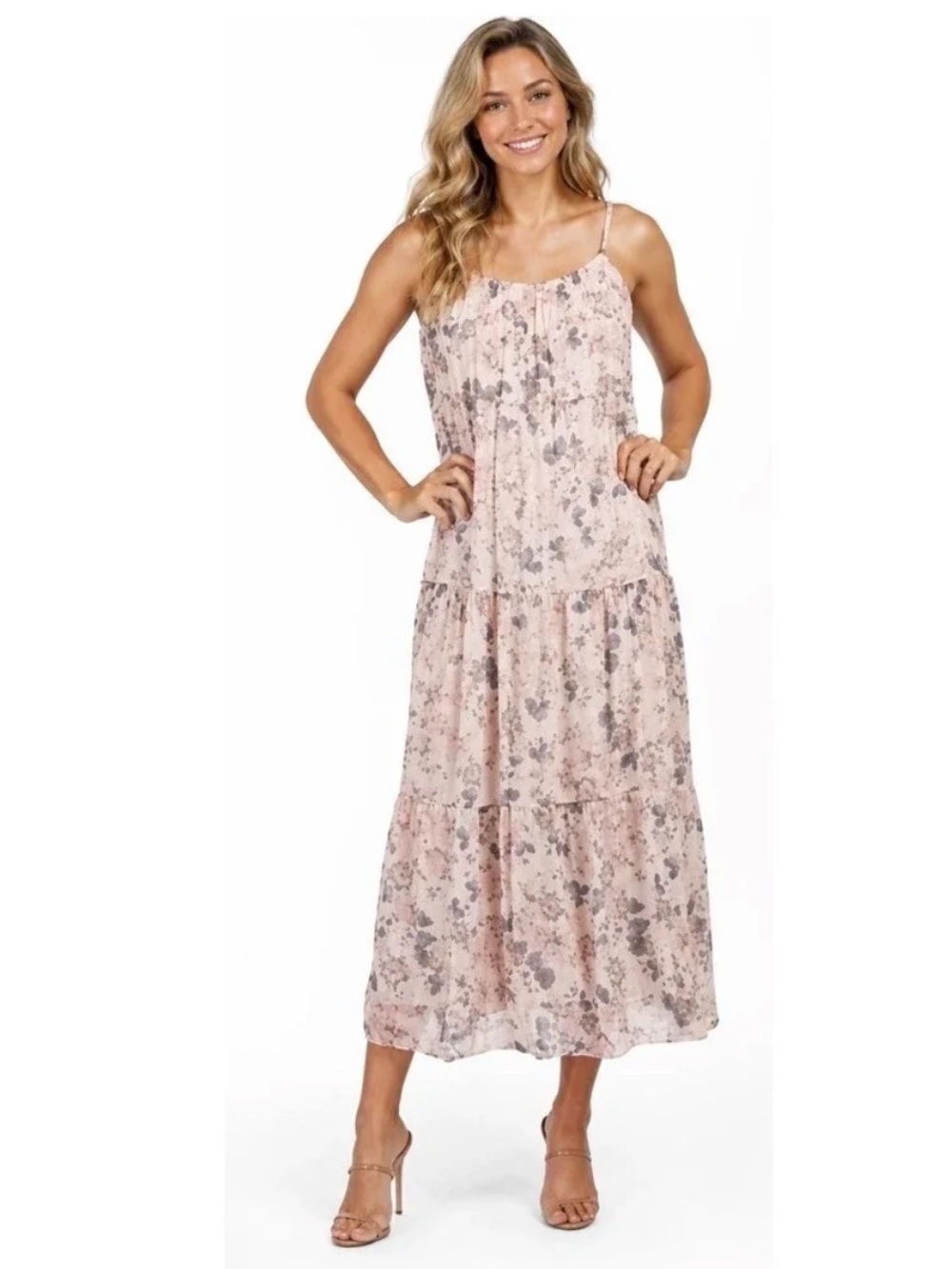 ELENA BALDI Women's New Dress Tiered Midi Floral SMALL Silk Blend M303L ITALY